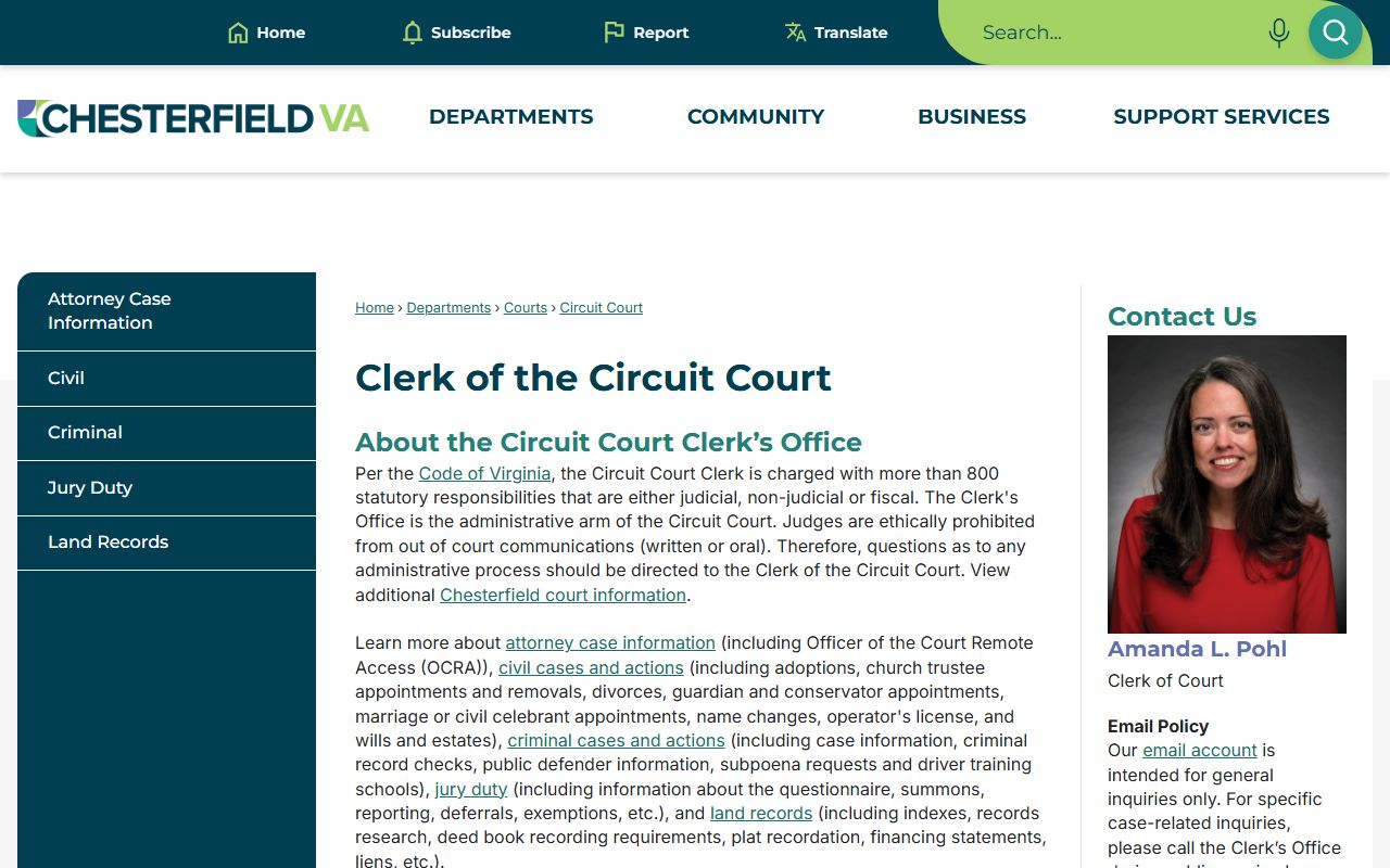 Chesterfield County Clerk of the Circuit Court page and records office