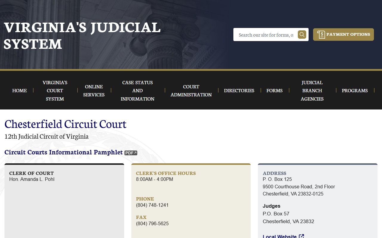 Chesterfield County Circuit Court directory and docket schedule