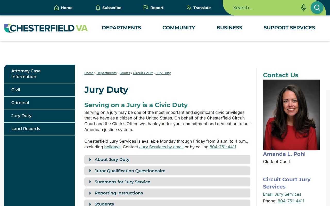 Chesterfield County Circuit Court jury duty and docket page