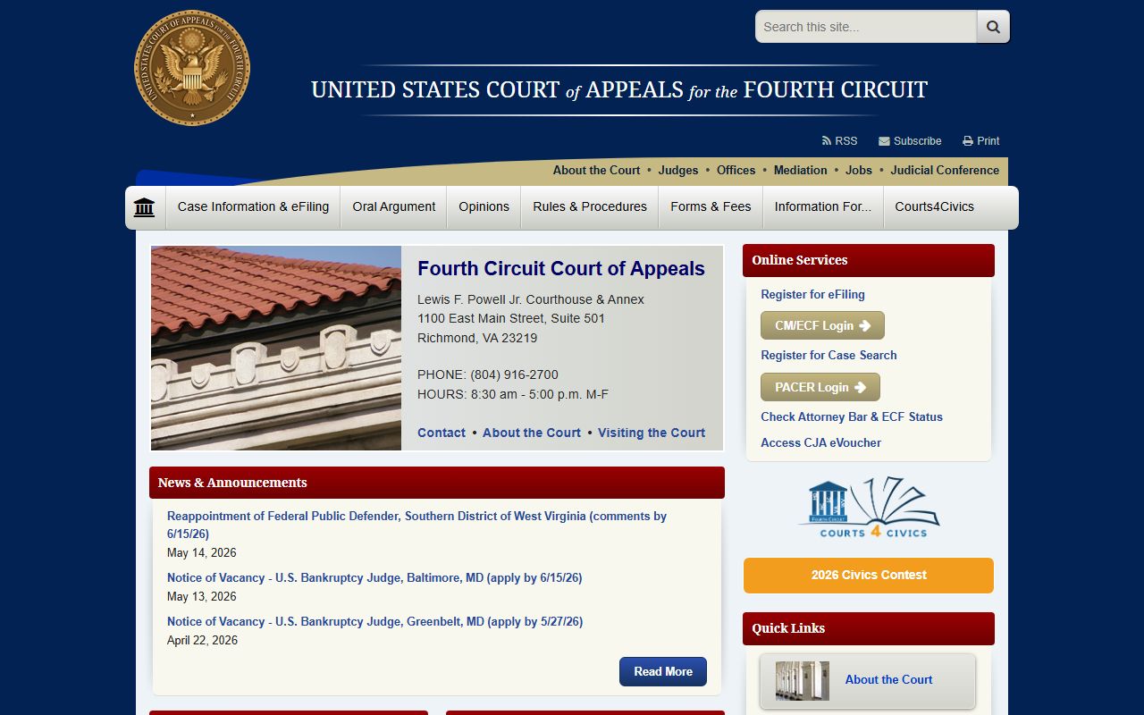 Fourth Circuit Court of Appeals docket information for Chesterfield County