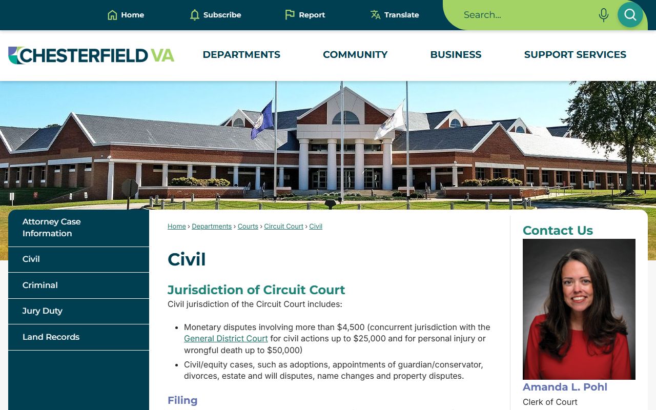 Chesterfield County Circuit Court civil records page