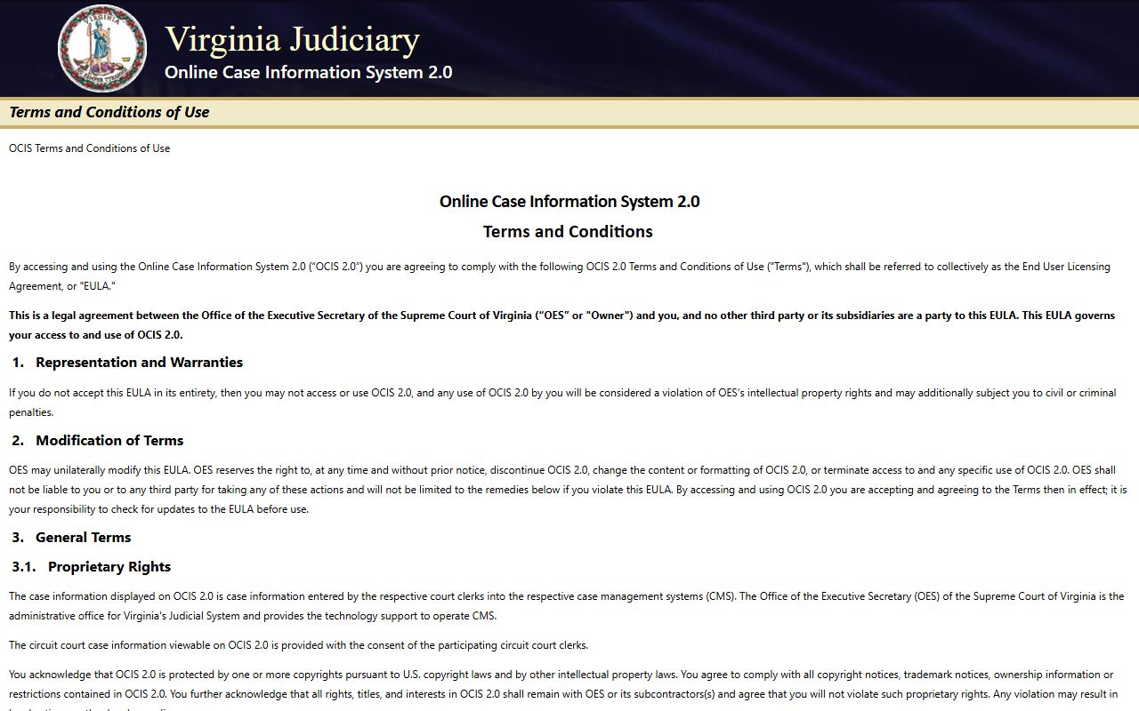 OCIS search fields for Chesterfield County court records