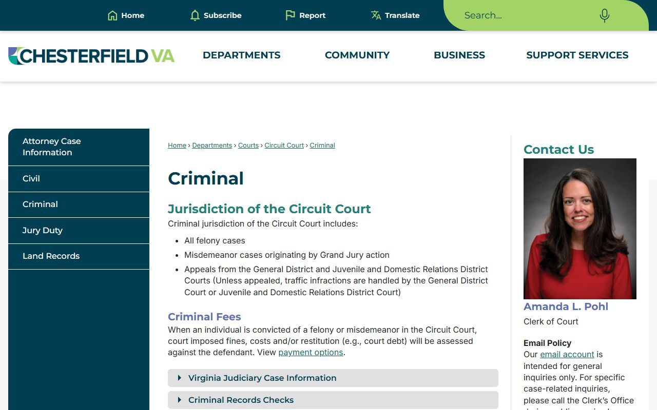 Chesterfield County Circuit Court criminal records page