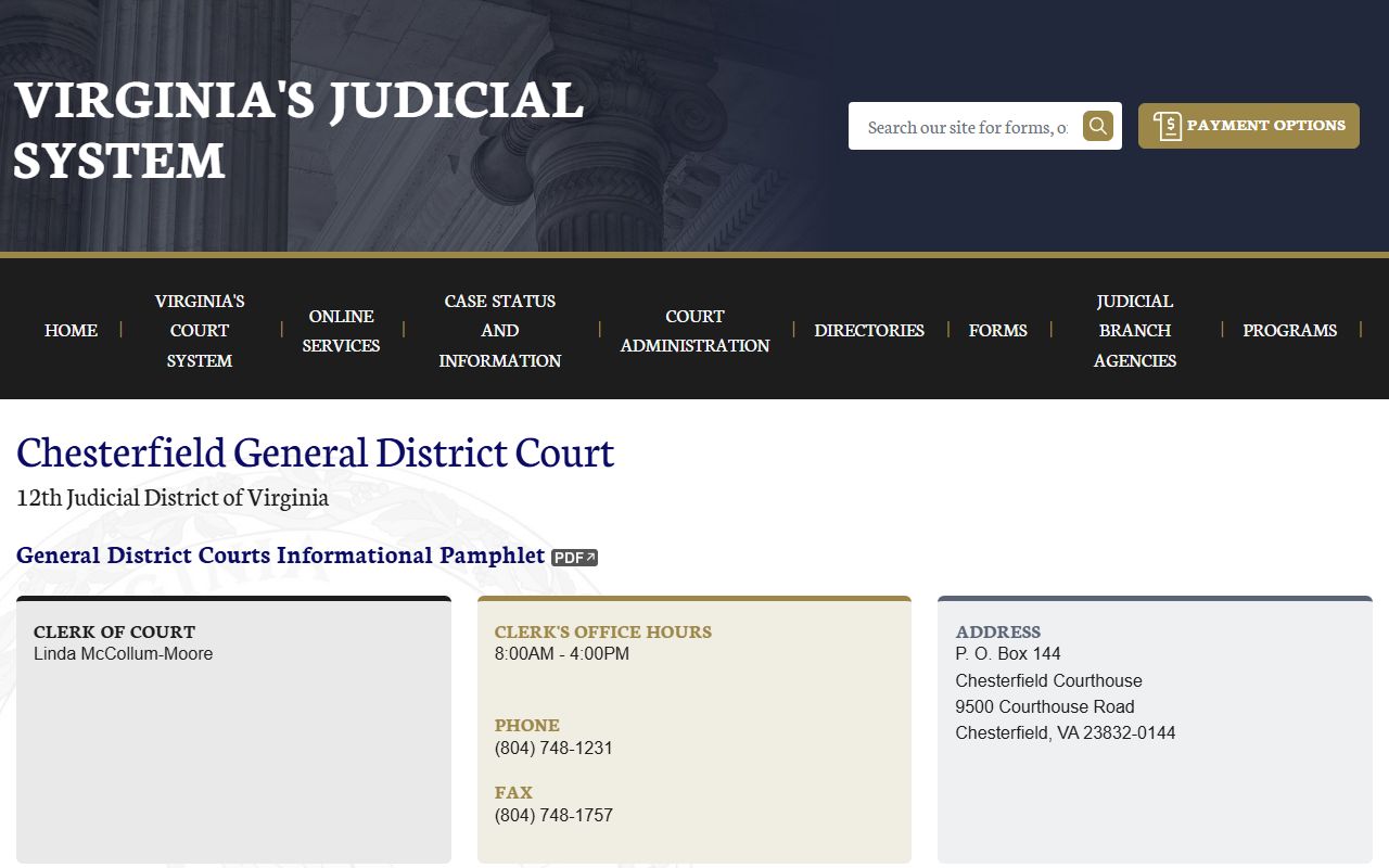 Chesterfield County General District Court directory and schedule