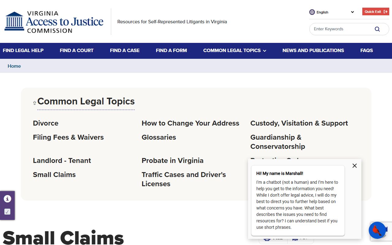 Virginia landlord-tenant and small claims self-help for Chesterfield County district court