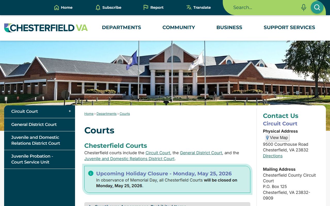 Chesterfield County Court records portal landing page