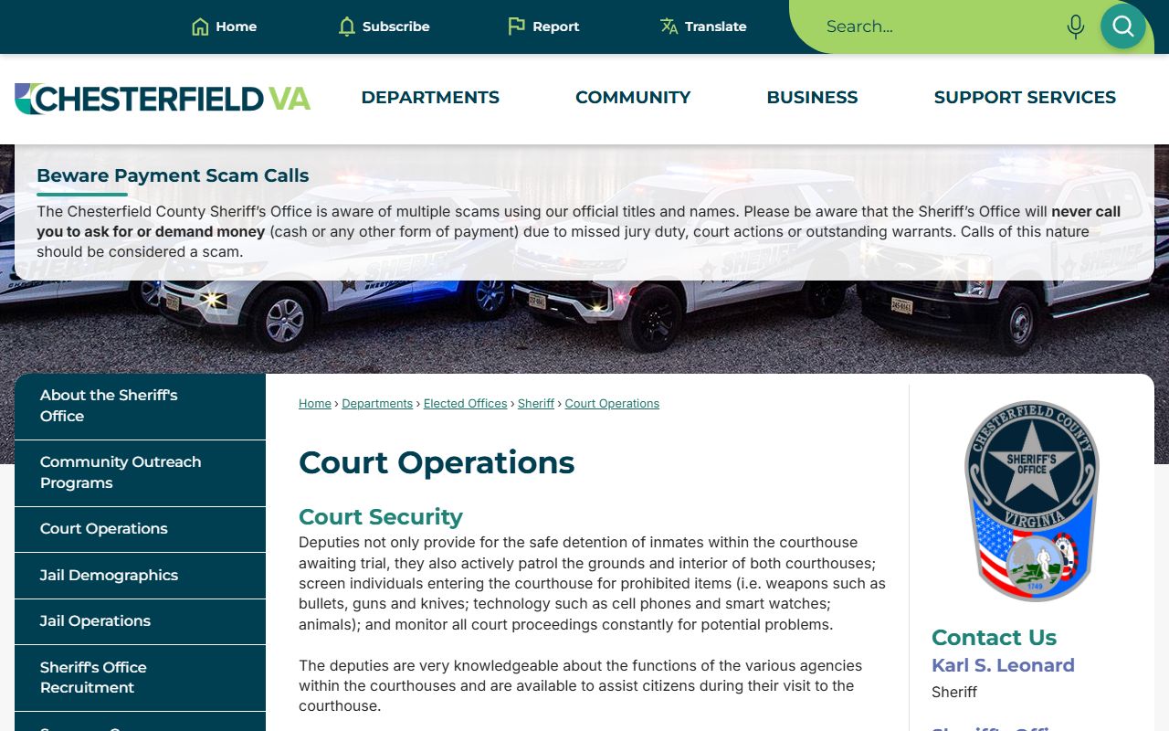 Chesterfield County Sheriff court operations and court records security