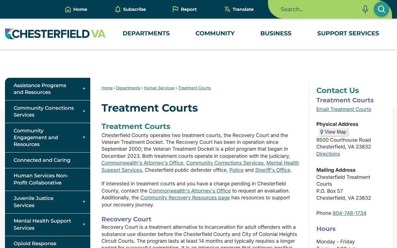 Chesterfield County treatment courts overview tied to court records