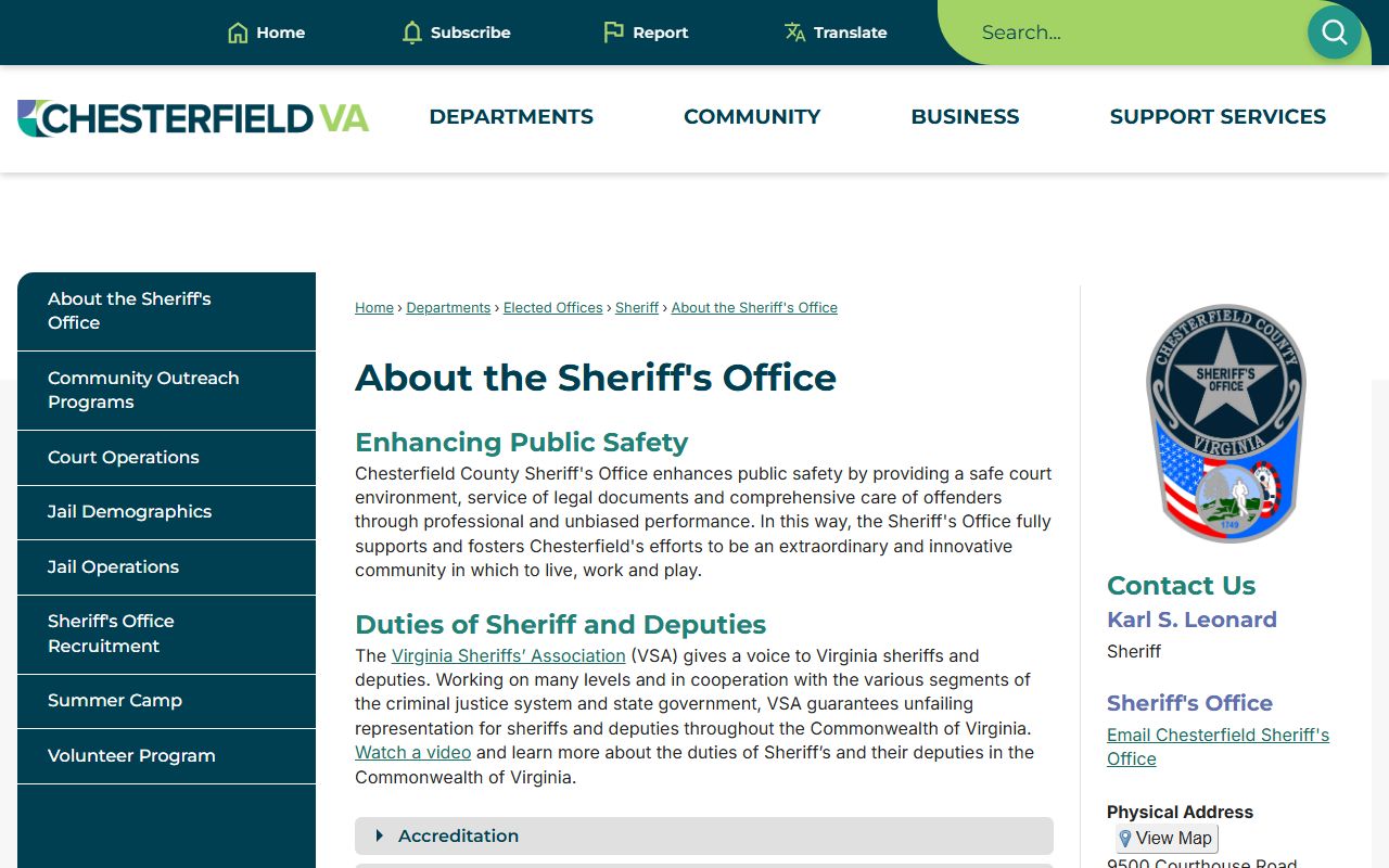 Chesterfield County Sheriff's Office page tied to jail population data