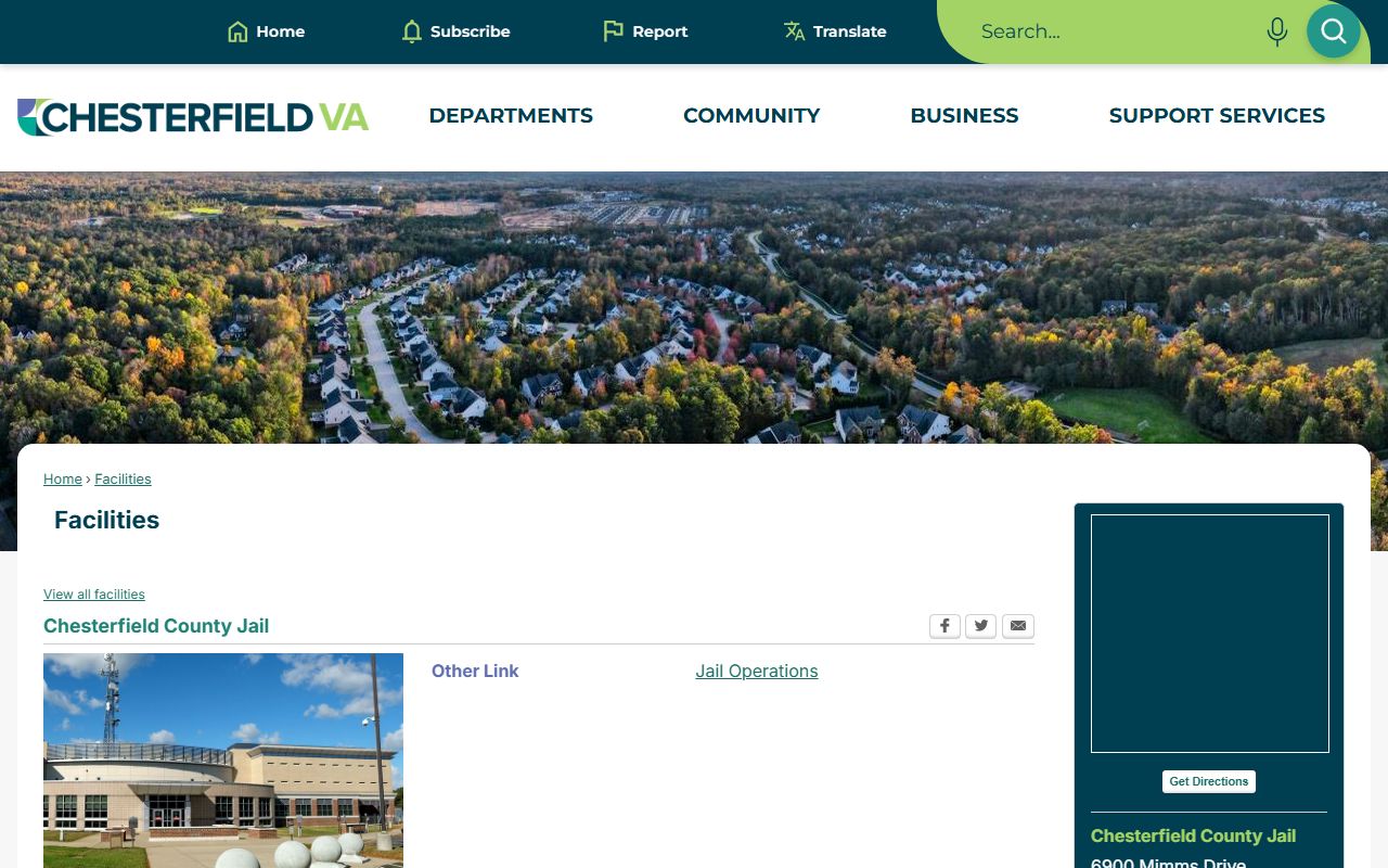 Chesterfield County Jail facility page for inmate records