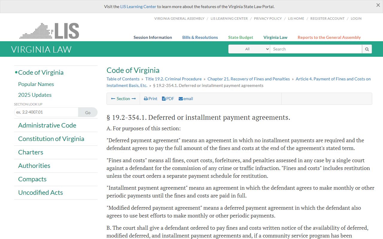 Virginia court payment plan statute related to Chesterfield County records fees