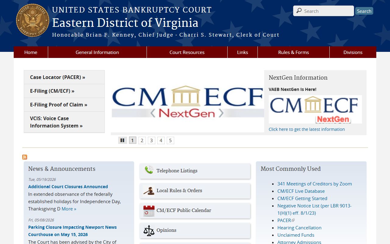 Eastern District of Virginia bankruptcy court, distinct from Chesterfield County probate records